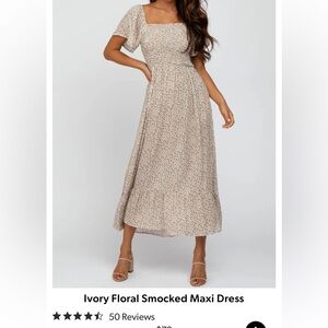 Ivory Floral Smocked Maxi Dress - BUMP FRIENDLY/MATERNITY - worn once